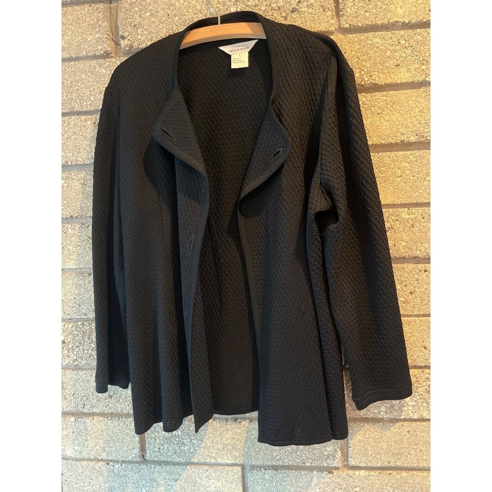 Exclusively Misook Black Open-Front Textured Cardigan L Made In Korea 100% Acryl